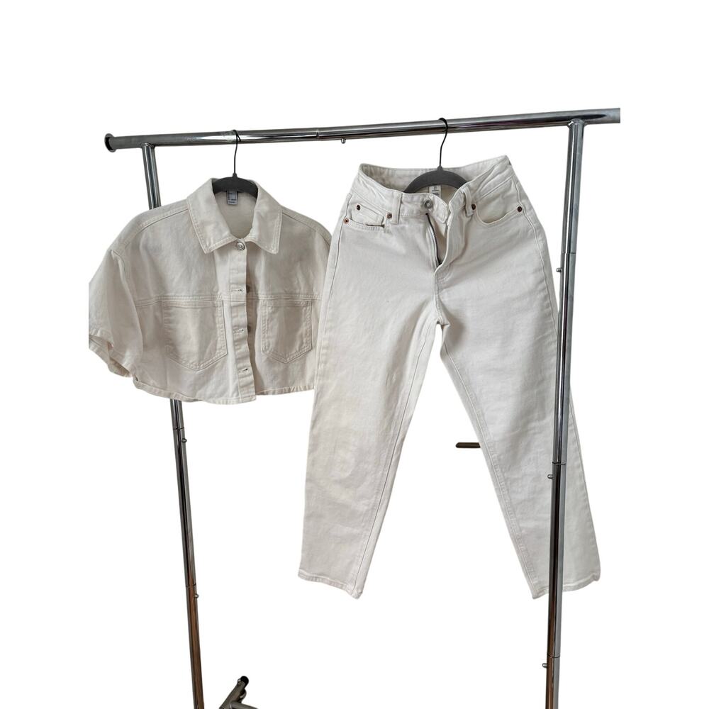 Forever 21 Cropped Denim Shirt + H&M White High Rise Jeans Set Size S/US 2 - Picture 4 of 10